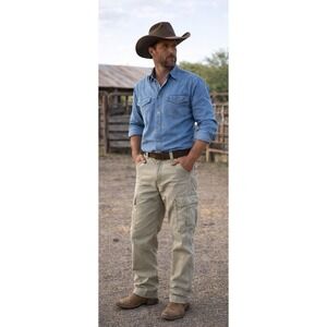 Wrangler Mens Authentic Issue Cargo Pants Khaki Tan Cotton 70LEWNK 32x34